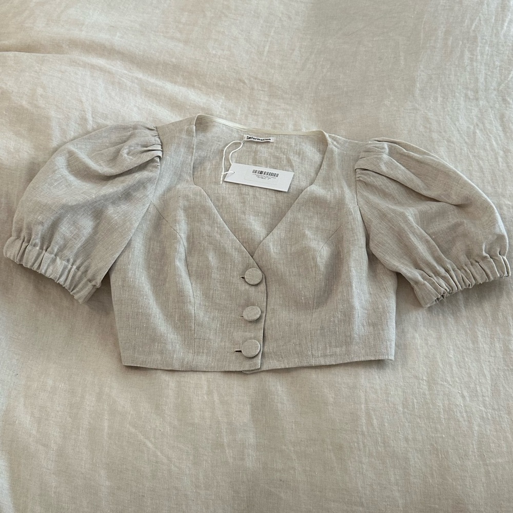 Reformation Oatmeal Linen Top (2)